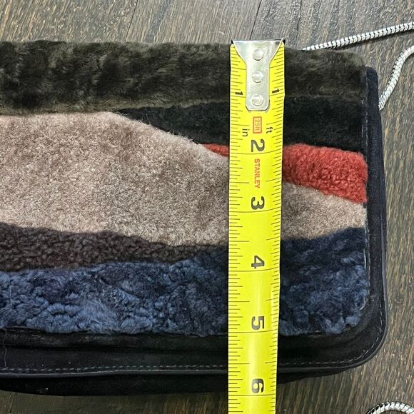 All Saints Purse Bando Shoulder Crossbody Shearling Bag Colorblock‎ Tassel - Picture 8 of 9